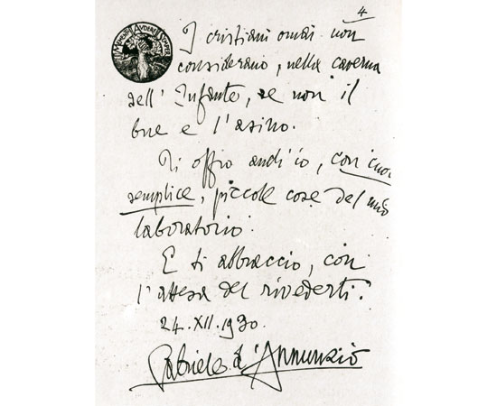 An inscription signed by the poet Gabriele d’Annunzio
